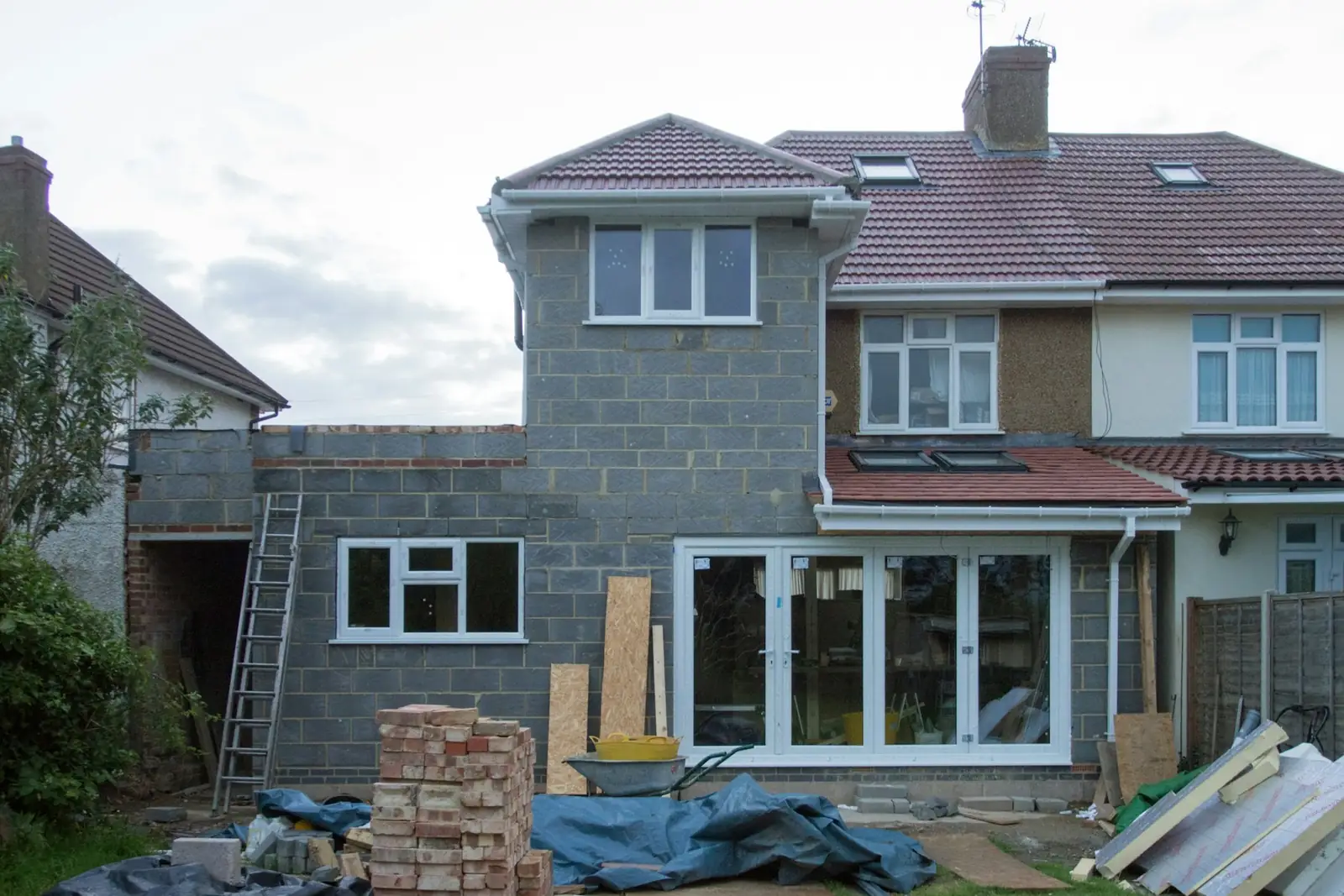 Builders' blockwork for a rear extension on a British semi-detached house